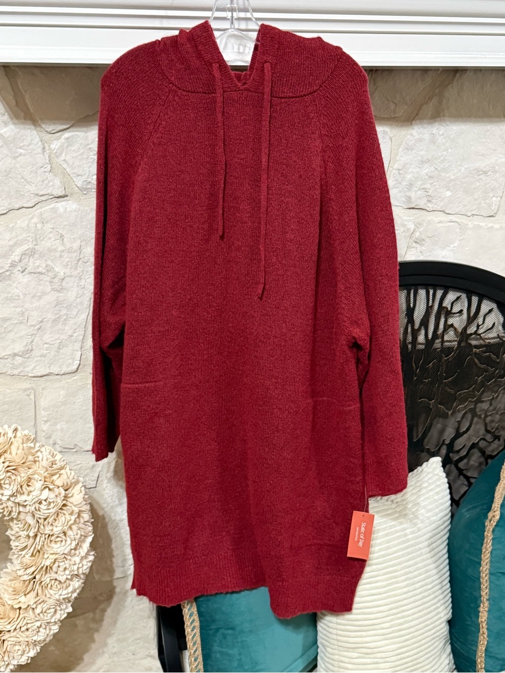 State of Day Wine Red Knit Hoodie Lounge Dress